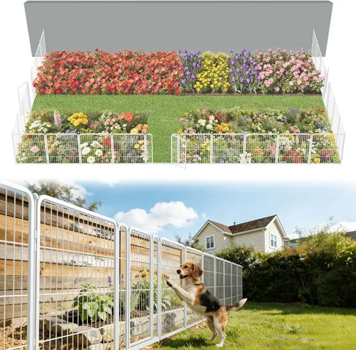 Miniatura 57 de FXW - Valla de jardín metálica y resistente para exteriores, barrera para perros y conejos, fácil instalación, negro, 24 pulgadas de alto x 29.6