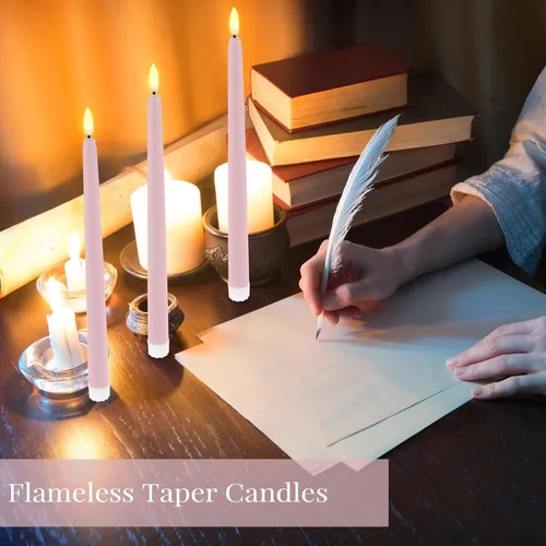 Miniatura 6 de Macarrie 24 Paquetes de Velas Cónicas Sin Llama Operadas por Batería Falsas de 11 Pulgadas de Largo Luz de Vela LED Sin Llama Candelabros Rosa