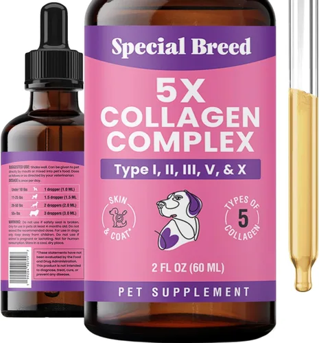 Colágeno Premium para Perros - Soporte Líquido para Articulaciones, Piel, Pelaje, Hueso, Sistema Inmunológico y CADERAS - Suplemento de Colágeno -