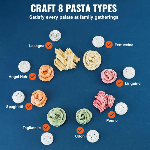 Miniatura 3 de VEVOR Máquina Eléctrica de Pasta, Máquina Automática de Fideos de 150W con 8 Formas de Pasta, 4 Modos Inteligentes, Capacidad de 500g de Harina, Azul