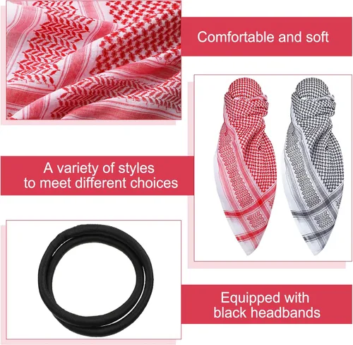 Miniatura 3 de Funtery 4 pañuelos para la cabeza árabe para hombres con cuerda Lgal Aqel Medio Oriente desierto Shemagh Wrap traje árabe turbante keffiyeh