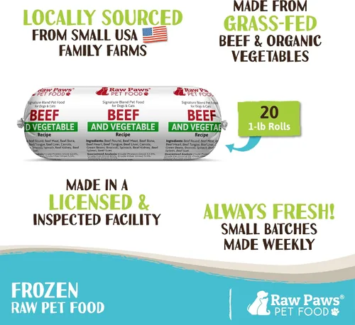 Miniatura 2 de Raw Paws Signature Blend Alimento para mascotas para perros y gatos, receta de carne de res y verduras, rollos de 1 libra (paquete de 20) – Alimento