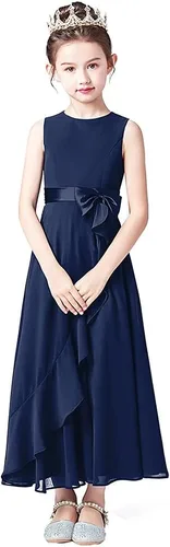 Miniatura 2 de Vestido largo de dama de honor para niña, vestido formal de gasa sin mangas para niñas de flores