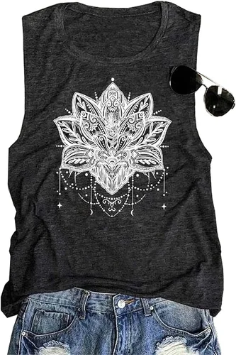 Miniatura 4 de BOMYTAO Camiseta sin mangas con diseño de mandala de loto para mujer, diseño de geometría sagrada, para meditación, regalo