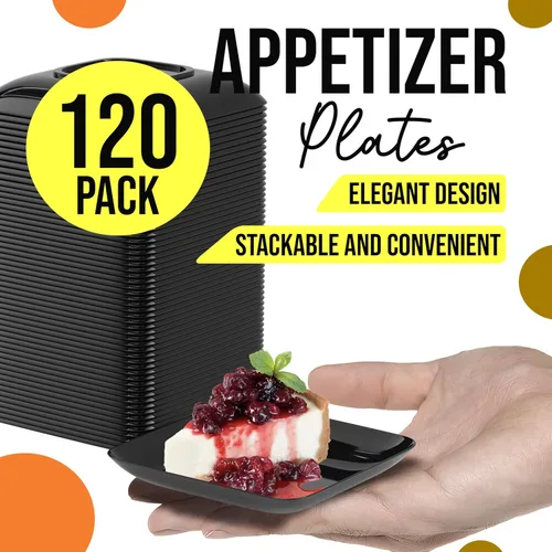 Miniatura 8 de Exquisite Mini platos de postre pequeños, paquete de 120 platos desechables negros de 2.4 x 2.4 pulgadas, pequeños de plástico sin BPA para bodas