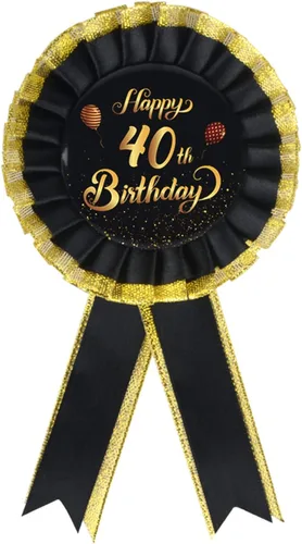 INNORU Pin de insignia de hojalata de feliz cumpleaños 40, pin de tela de satén para cumpleaños 40, alfileres de botón de roseta de felicitación a