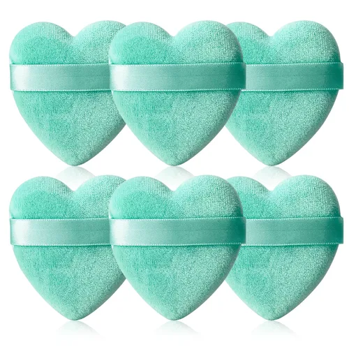 Miniatura 25 de 6 piezas de soplo de polvo para cara suave en forma de corazón para polvo suelto, polvo mineral, polvo corporal, terciopelo, base cosmética, 6