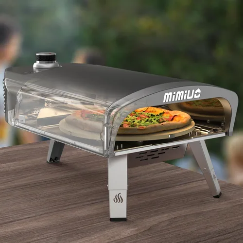Miniatura 6 de Mimiuo Horno de pizza de gas para exteriores con piedra giratoria automática para pizza, hornos de pizza de propano portátiles de 14 pulgadas