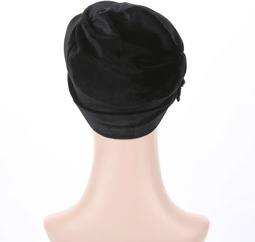 Miniatura 5 de YiYi Operation Gorro de terciopelo elástico para mujer, gorro de quimioterapia con cuentas de flores para el cabello
