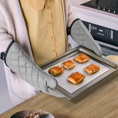 Miniatura 3 de ARCLIBER Guantes para Horno 1 Par con Forro de Algodón de Tela de Rizo Acolchada, Extra Largos Profesionales Clásicos Resistentes al Calor para Gris