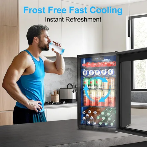 Miniatura 6 de Refrigerador de bebidas para 126 latas, mini refrigerador de bebidas pequeño enfriador de bebidas de acero inoxidable con puerta de vidrio y Acero