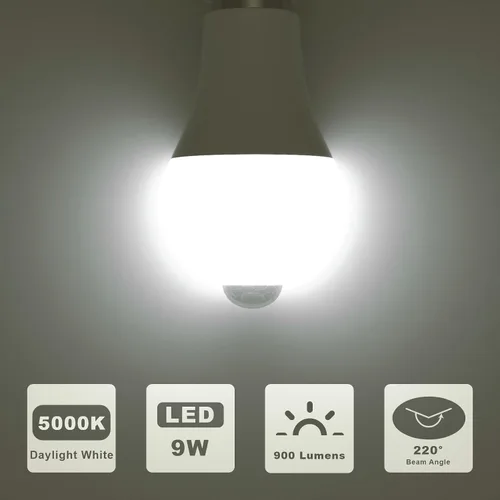 Miniatura 3 de ORALUCE Bombillas con sensor de movimiento para interiores y exteriores, equivalente a 60 vatios, A19 E26 9 W, bombilla LED activada por movimiento