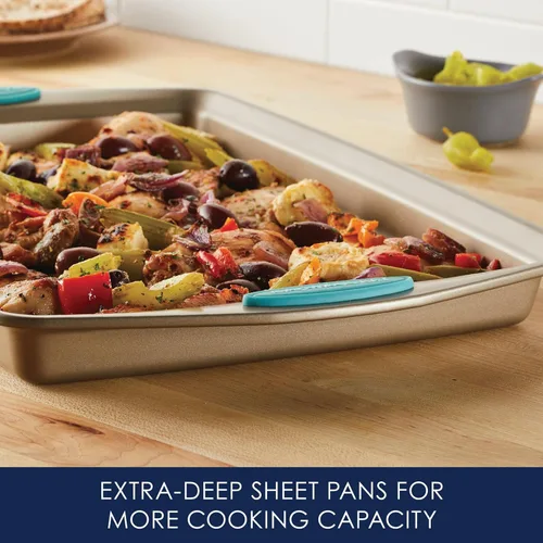 Miniatura 5 de Recipientes para horno Rachael Ray, set de 5 piezas antiadherentes, Azul agave Latte Brown con Puños Azul Agave