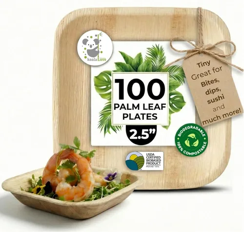 Miniatura 6 de KoalaLove - Platos de papel de bambú desechables de 6 pulgadas, 100 platos cuadrados de aperitivo y postre a granel, paquete de fiesta, platos