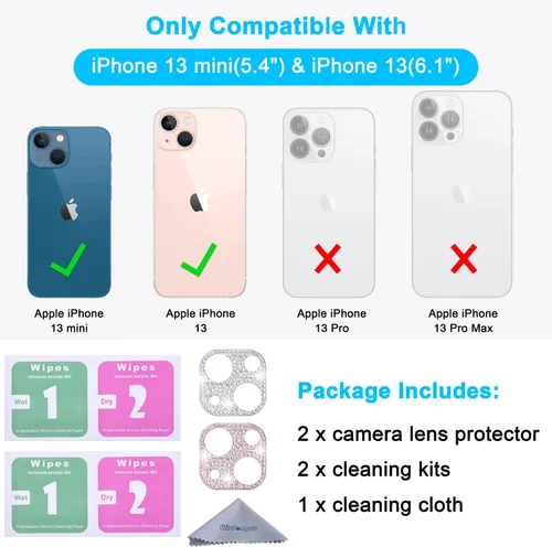Miniatura 2 de Wisdompro [Paquete de 2] Protector de lente de cámara brillante para iPhone 13 de 6.1 pulgadas, para iPhone 13 Mini de 5.4 pulgadas, accesorios