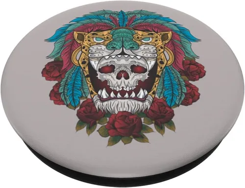 Miniatura 2 de Calavera del mitico guerrero jaguar azteca mexicano PopSockets PopGrip intercambiables