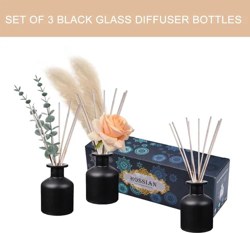 Miniatura 7 de HOSSIAN - Botellas de vidrio difusoras negras, botella difusora de varillas vacía con palos, accesorios de fragancia, uso para juegos de difusor