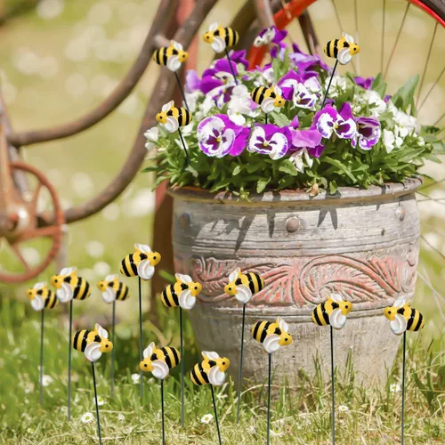 Miniatura 5 de 10 piezas de estacas de jardín de abejas decoración de metal para patio delantero, palillos florales para primavera y verano, resina, abejorros