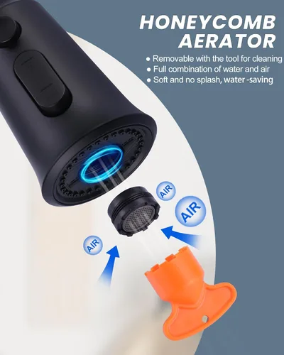Miniatura 4 de WOWOW Cabezal de repuesto para grifo de cocina, cabezal rociador de grifo extraíble de 3 funciones con 9 adaptadores, boquilla rociadora de cocina