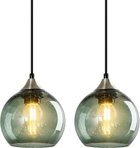Miniatura 34 de Luces colgantes de vidrio marrón claro, iluminación de isla de cocina, lámparas colgantes de globo, iluminación colgante moderna para dormitorio