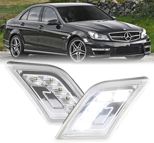 Miniatura 10 de USR DEPO 08-11 W204 Clase C Lente Blanco LED Luz de Marcador Lateral del Parachoques Conjunto (Izquierda + Derecha) Compatible para 2008-2011 Lente