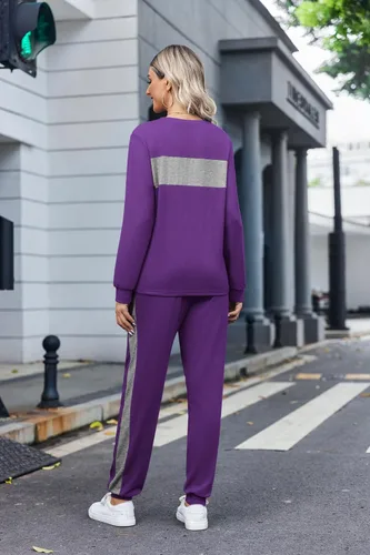 Miniatura 4 de HOTOUCH Conjunto de dos piezas para mujer, de manga larga, cuello redondo, sin botones y pantalones largos, sudadera de moda 2023