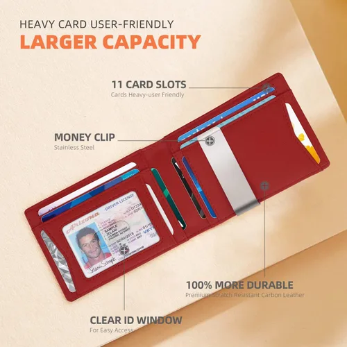 Miniatura 15 de RUNBOX - Carteras delgadas para hombre, cartera de piel con pinza para el dinero, cartera de bolsillo frontal con bloqueo RFID, tarjetero