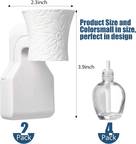 Miniatura 2 de Difusor enchufable de pared con 4 botellas vacías para esparcir aceites esenciales en el hogar, baño (blanco)
