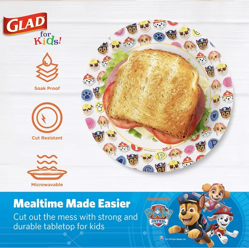Miniatura 3 de Glad Platos de papel desechables para niños de Paw Patrol, platos infantiles a prueba de remojo y resistentes a cortes, aptos para microondas