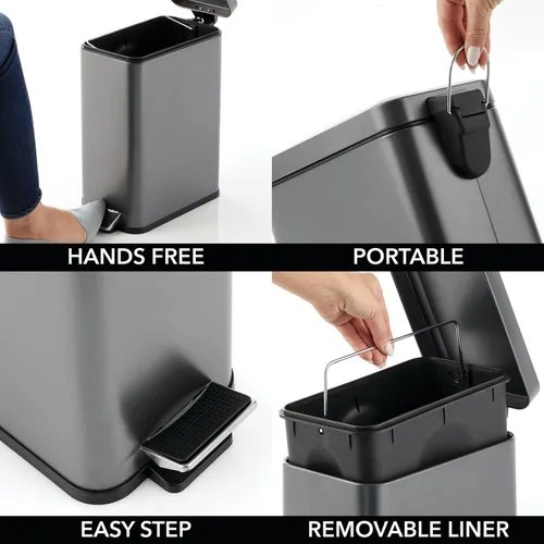 Miniatura 3 de mDesign - Cubo de basura de 2,6 galones de perfil delgado con escalón de metal, papelera, contenedor de basura, baño, tocador, dormitorio, cocina