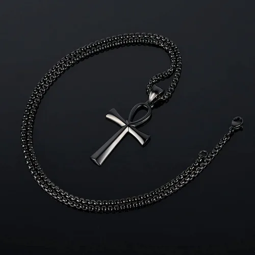 Miniatura 3 de Collar con colgante de cruz de Ankh copta egipcia antigua de acero inoxidable para niños, mujeres y hombres, en cadena Rolo de 24 pulgadas