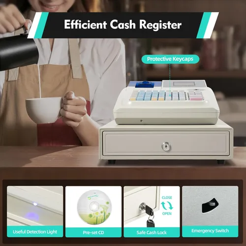 Miniatura 4 de Caja registradora, 48 llaves Caja Registradora para Negocio Cajón de caja registradora con teclas y luz de detección de efectivo Cabezal de #5 White