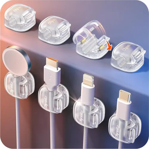 Miniatura 14 de Clips para cables, paquete de 8 organizadores de cables [1 bloqueo y adhesivo más fuerte], clips de resorte para cable de teléfono, cargador