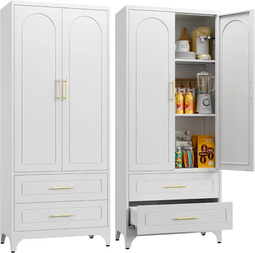 Miniatura 12 de Armario de almacenamiento de metal negro con puerta, armario de despensa de cocina con 3 estantes ajustables, armarios de almacenamiento de 60