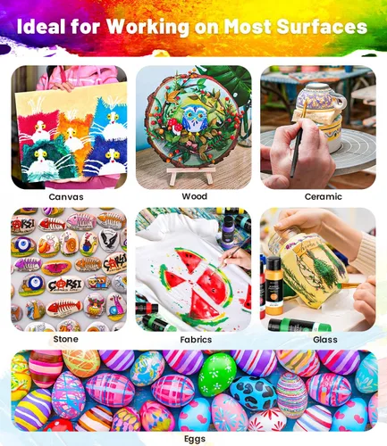 Miniatura 5 de Juego de 64 pinturas acrílicas con 12 pinceles, 2 cuchillos y paleta, 48 colores (2oz/60ml) Pintura artesanal para adultos, niños, artistas
