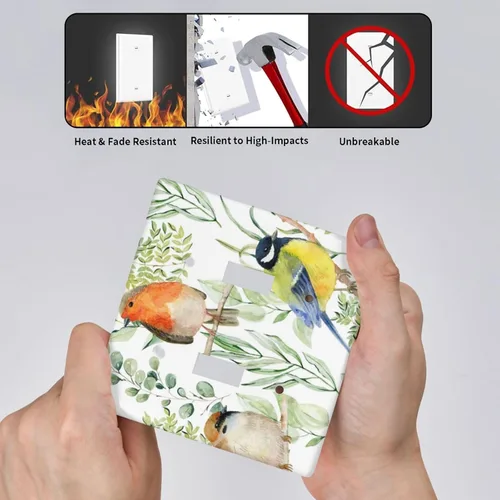 Miniatura 4 de Placas de Interruptor de Luz de Doble Palanca con Diseño Floral de Pájaros y Flores y Cubiertas de Enchufe de 2 Bandas, Placa de Pared Eléctrica