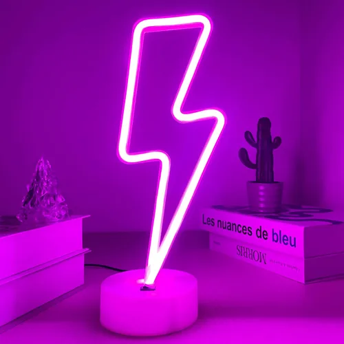 Miniatura 7 de Letrero de neón de rayo morado con base para dormitorio, lámpara de trueno USB/batería, luz nocturna, decoración en forma de LED para escritorio