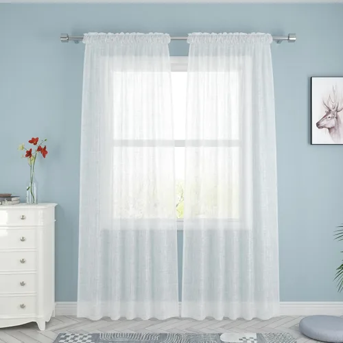 UPOPO Cortinas traslúcidas blancas de 80 pulgadas de largo para sala de estar, cocina, comedor, sótano, 2 paneles de gasa transparente para