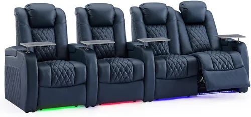 Miniatura 38 de Weilianda Asientos de Cine en Casa de Cuero de Grano Superior Silla Reclinable con Reposacabezas Eléctrico y Reclinación Asientos de Película Sofá