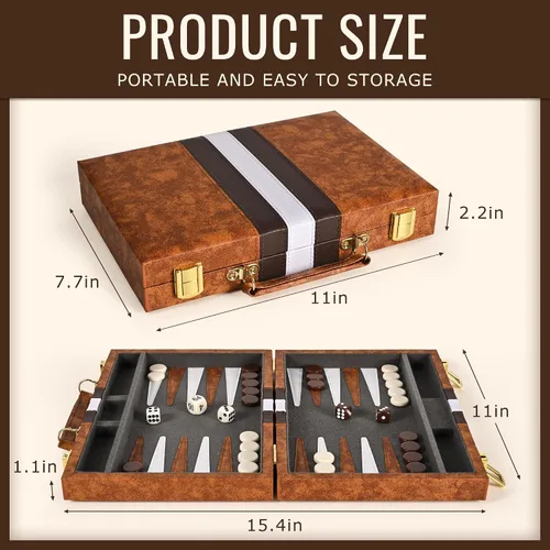 Miniatura 3 de ropoda Juego de mesa Backgammon (11 pulgadas) para adultos y niños, juego de estrategia de tablero clásico, juego de backgammon portátil y de viaje