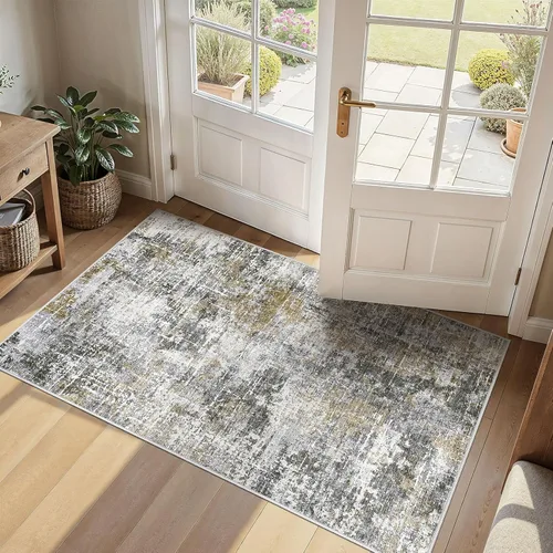 kakania Alfombra lavable de 3 x 5, antideslizante, moderna, de pelo bajo, para entrada, dormitorio, cocina, baño, apta para niños, mascotas, robot