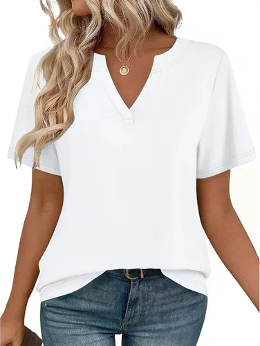 Miniatura 26 de Zeagoo Camisetas de manga corta con cuello en V para mujer, bonitas, elegantes, casuales, para negocios, trabajo, blusa