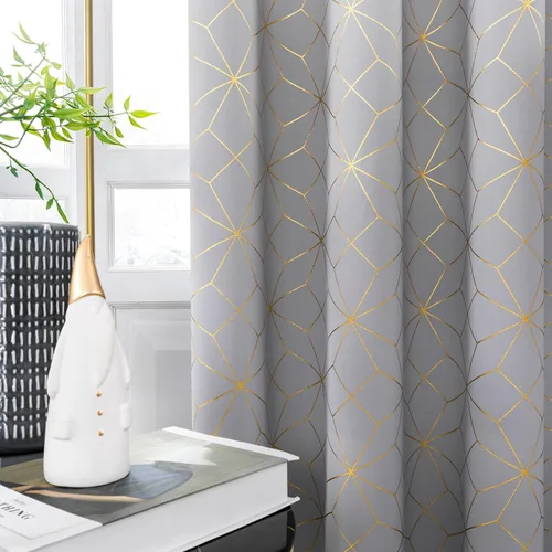 Miniatura 12 de Beauoop - Cortinas opacas 100% de 54 pulgadas de largo para dormitorio y sala de estar, con patrón marroquí dorado, paneles de tratamiento