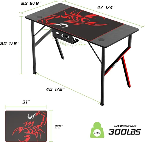 Miniatura 3 de EUREKA ERGONOMIC EE - Escritorio para juegos de oficina, escritorio para computadora, mesa para el hogar, escritorio de 47 pulgadas con alfombrilla