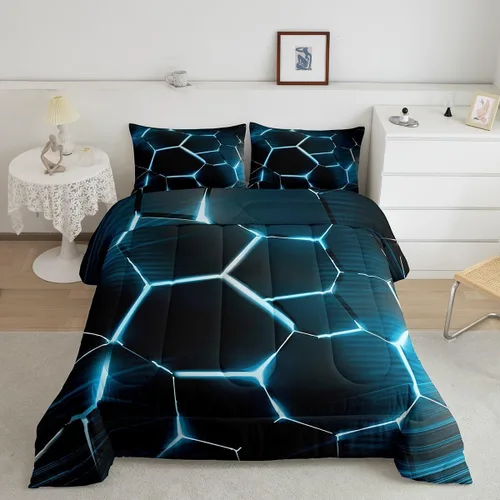 Miniatura 28 de Feelyou Juego de edredón de nido de abeja, edredón hexagonal rojo degradado para niños, niñas, adolescentes, juego de ropa de cama geométrico, Multi