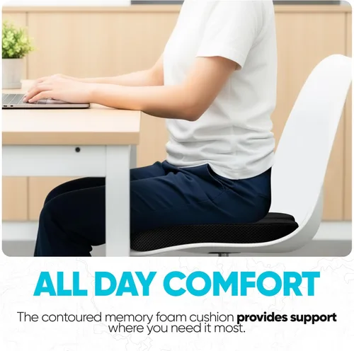 Miniatura 4 de FORTEM Cojín de asiento, cojín para silla de oficina, espuma viscoelástica para silla de escritorio, ciática, coxis, alivio del dolor de coxis