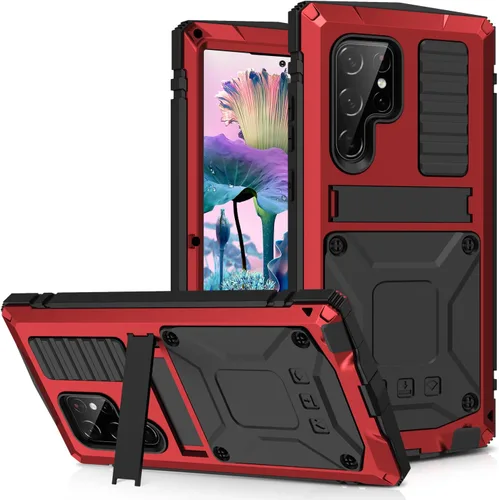 Miniatura 12 de Simicoo Funda de silicona compatible con Samsung S23 Ultra Metal Bumper con soporte protector de pantalla integrado Gorilla Glass híbrido militar a
