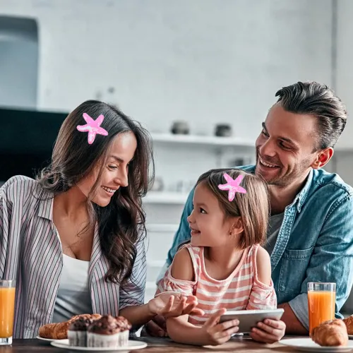 Miniatura 6 de Pinzas para el pelo de estrellas de mar, pinzas para el cabello con lentejuelas rosas, pinzas para el pelo de cocodrilo, pasadores con purpurina