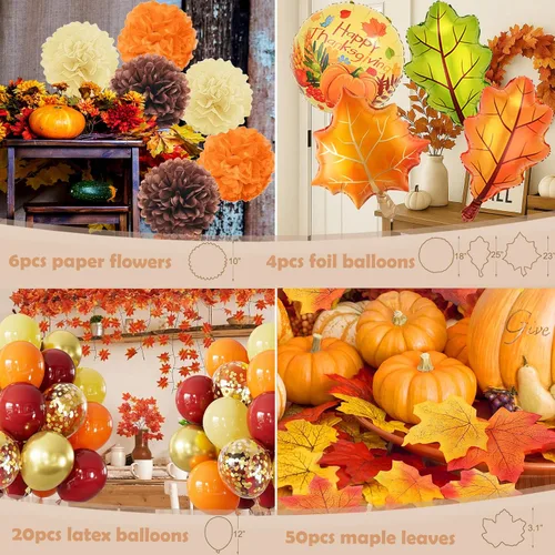 Miniatura 6 de Suministros de decoración de fiesta de Acción de Gracias, pancarta de Acción de Gracias, remolinos colgantes para vacaciones de otoño, decoración