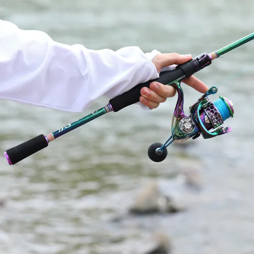 Miniatura 7 de Sougayilang Combo de caña de pescar giratoria, dos piezas de caña de pescar colorida Poratble de peso ligero con potente equipo de pesca para agua